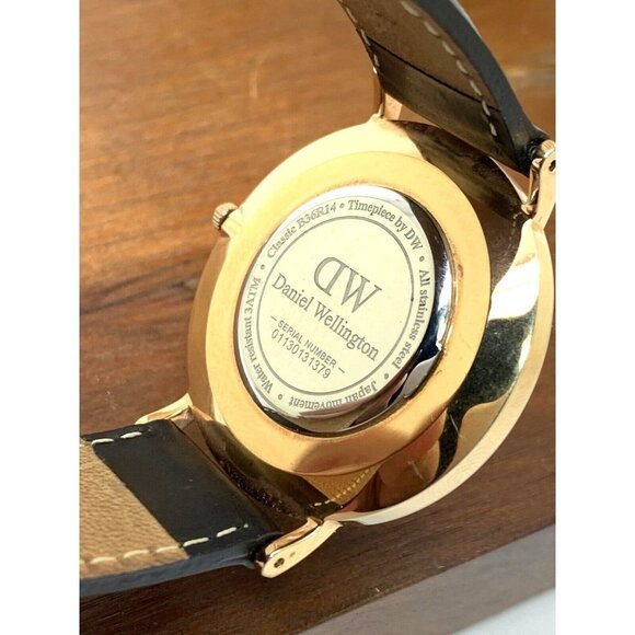 Daniel Wellington Womens Watch DW00100139 Rose Gold Black Dial 36mm Leather Band